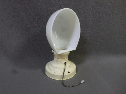 Vintage WALL SCONCE Milk Glass Shade metal base lamp round oval pull chain Cover
