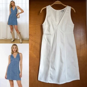 Mini Vestido VELVET HEART Blanco Sin Mangas Denim S Sexy Imperio Cuello en V Años 90 Y2K NUEVO - Imagen 1 de 7