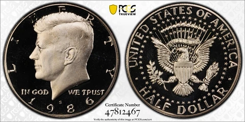 1986 S 50C KENNEDY HALF DOLLAR PCGS PR69DCAM Protected by Gold Shield & TrueView Cover