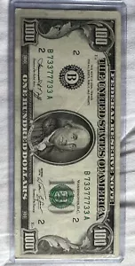 Binary Serial Number 1977 Bank NY $100 73377733 Uncirculated - Picture 1 of 2
