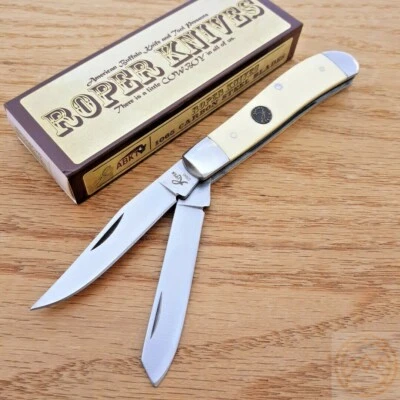 Roper Pecos Medium Trapper Pocket Knife 1065 Steel Blades Yellow Delrin Handle - Image 1 of 4