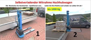 Selbstverlader Mitnahme StaplerHochhubwagen Elektrisch Gabelstapler Mini- 1000Kg - Bild 1 von 8