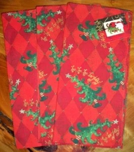 CHRISTMAS HOLIDAY TREE DIAMOND PATTERN 100% COTTON CLOTH NAPKINS 22" - SET OF 3 - Picture 1 of 2