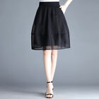 Women Girl Pleated High Waist Mesh A Line Flared Tulle Skirt Knee Length Summer