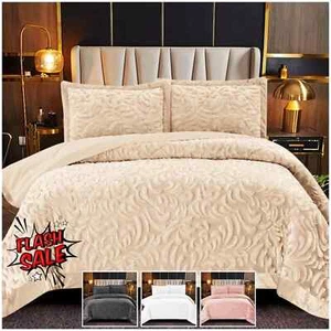 New Teddy Fleece Quilted Bedspread Bed Throw Bedding Set Pillow Sham Double King - Picture 1 of 37