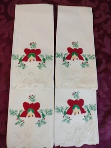 Dinner Servietten Battenburg Stil bestickt Weihnachten Schleife Scolop Rand Baumwolle... - Bild 1 von 5
