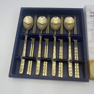 Korean Royal Spoon Chopsticks Stainless Steel Titanium Gold Super Durable - Picture 1 of 3