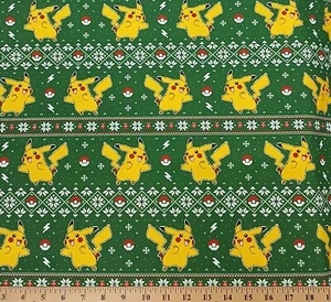 Cotton Pikachu Sweater Pixel Pokemon Christmas Fabric Print by the Yard D415.49 - Picture 1 of 1