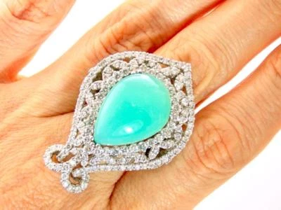 IMPRESIONANTE! ANILLO CÓCTEL ORO BLANCO 18K CRISOPRASA (CALCEDONIA) DIAMANTES 24,70 QUILATES Foto 1 de 4