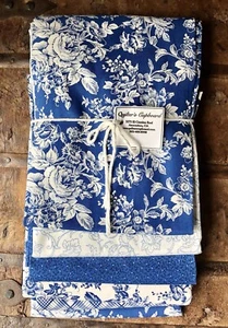 VTG Faye Burgos Marcus Brothers Toile Garden Blue White Cotton Fabric Set Kit 5 - Picture 1 of 13