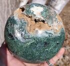 BEAUTIFUL DRUZZY MOSS AGATE SPHERE, LARGE 17.5CM-11LB. MOSS AGATE SHOW SPHERE 