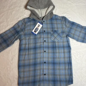 Quiksilver Youth Hooded Flannel Bue Size L 14/16 - Picture 1 of 8