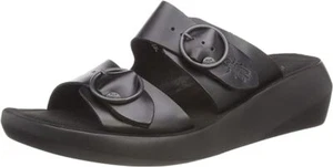 Mujer Fly London Bald 849fly Cuero Sin Cordones Cuña Sandalia Mula Negra, Camel - Imagen 1 de 21
