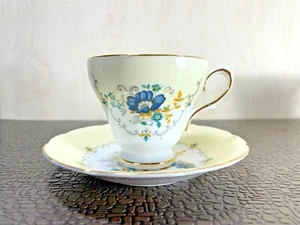Sutherland Staffordshire, England Blue & Pale Yellow Floral Teacup with Sauver - Picture 1 of 7