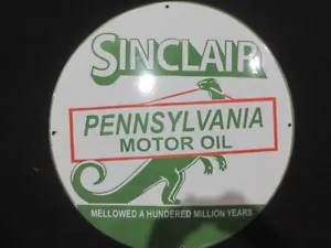 Porcelain Sinclair Pennsylvania. Enamel Metal Sign Plate Size 30" Inches Round - Picture 1 of 7