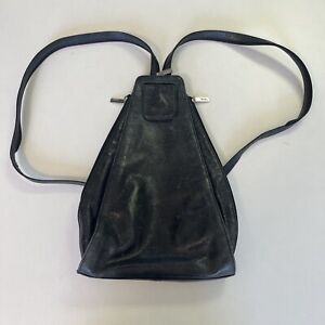 Vtg Hobo Original Black Zip Up Convertible Backpack Shoulder Bag Faded Leather