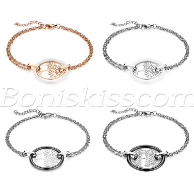 女士小饰品不锈钢陶瓷空心生命树手链链可调节 — 第 1/2 张图片