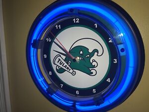 Tulane University Green Wave Bar Man Cave Neon Wall Clock Sign