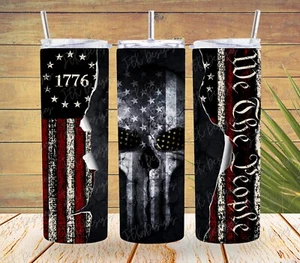 We The People Punisher Skull 20oz Skinny Tumbler Patriotic 1776 American Flag - Picture 1 of 2