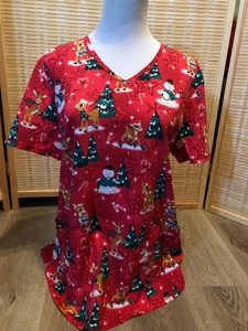 Rudolph the Red Nosed Reindeer Christmas Scrubs Top Cartoon Medium M (H448) - Picture 1 of 10
