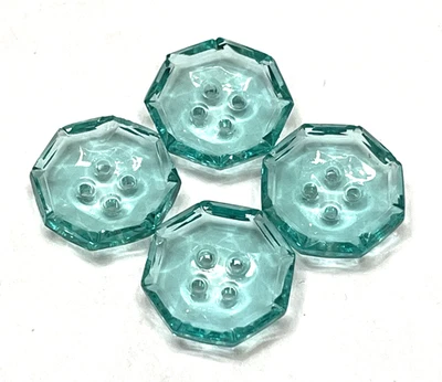 Vintage Set of 4 Teal Aqua Blue Transparent Octagon Glass Buttons - 11/16" (L5) - Image 1 of 4