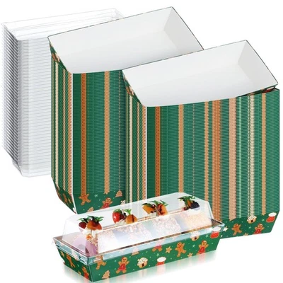 100 Pcs Christmas Charcuterie Boxes with Clear Lids Disposable Paper Bakery B... - Image 1 of 4