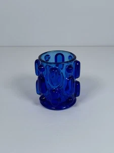 Vintage Blue Bubble Glass 1970s Collectible Rare Cobalt Blue Candle Vessel - Picture 1 of 8