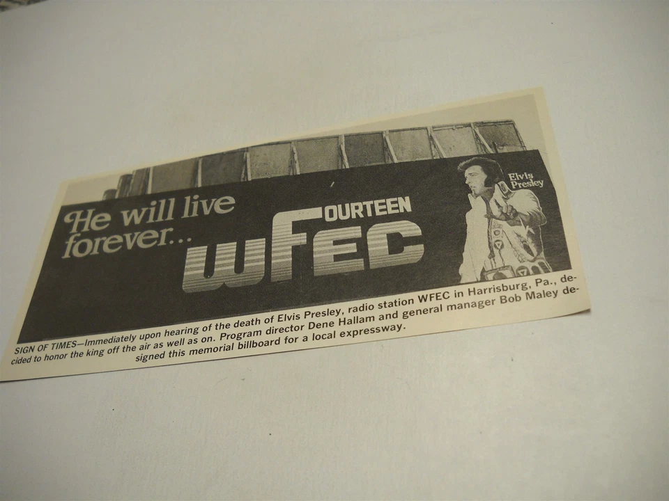 ELVIS PRESLEY 时代标志 HE WILL LIVE FOREVER 1977 年音乐行业促销图片/文字 — 第 1/1 张图片