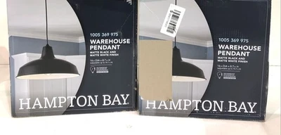 LOT OF 2 Hampton Bay 1-Light Black Warehouse Pendant with Metal Shade New - Image 1 of 3