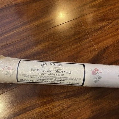 Sealed Roll Pre Pasted Solid Sheet Vinyl Mirage Wallcovering 56 SqFt Tan Floral - Image 1 of 4