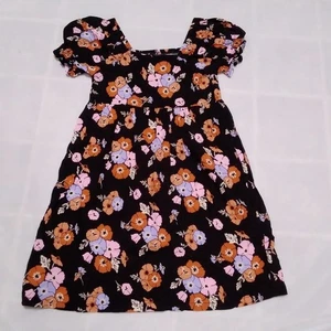 Fabkids Small 6/7 Black Flower Knee Length Dress - Picture 1 of 7