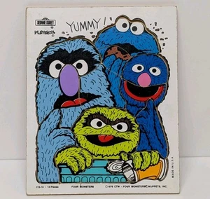 Vintage Sesame Street Playschool Four Monsters 14 Piece Wood Tray Puzzle 1976 - Picture 1 of 5