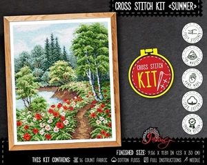 Summer forest cross stitch kit for adults - Landscape embroidery kit - DIY Decor - Picture 1 of 9