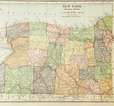 Антикварная карта штата Нью-Йорк 1917 г. эпохи Первой мировой войны США DWU1A - Изображение 1 из 2