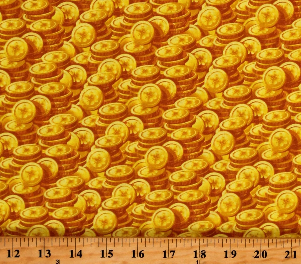 Monedas de algodón Tesoro Dinero Olla de oro Tela de algodón Estampado por yarda D568.82 Foto 1 de 1