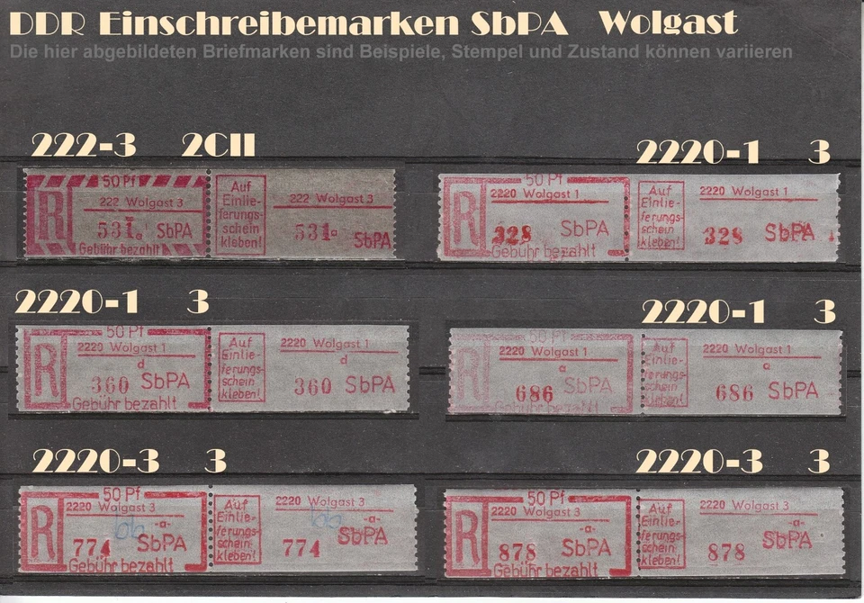 DDR R-Zettel SbPA Einschreibemarken Wolgast 2220 222 postfrisch ** LOT - Bild 1 von 1