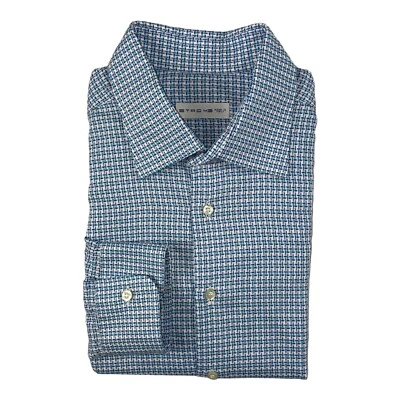 Etro Blue White Geometric Basket Weave Cotton Mens Button Front Size 42 - Image 1 of 4