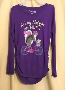 Hanes Girl's Long Sleeve Shirt Small (6-6X) Grape Splash Squirrel Design  - Picture 1 of 4