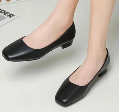 Women Dress Shoes Square Toe Low Heels Pumps Slip On Flats Casual Shoes Office - Image 1 of 4