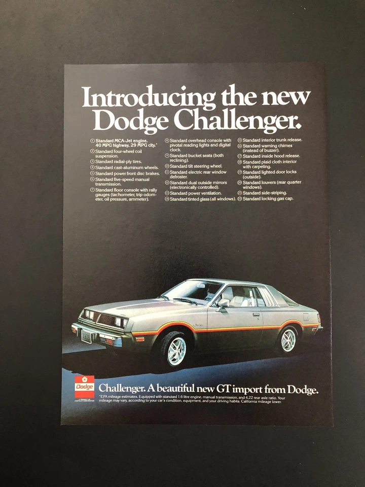 1978 DODGE CHALLENGER ORIGINAL VINTAGE PRINT AD ADVERTISEMENT PRINTED - Image 1 of 1