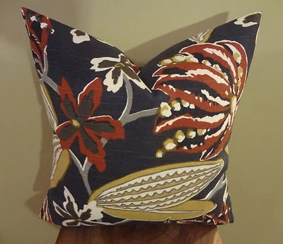 Decorative Pillow Cover Chocolate Fruit Floral Pattern Mustard Brown Gray White  - Image 1 of 4