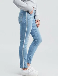 RARE Womens Levi's Classic Silver Glitter Striped Skinny Mid Rise Jean OG Blue - Picture 1 of 7