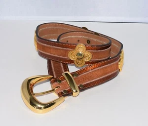 STREET AHEAD Gold Tone Concho Suede & Leather Designer Belt 37" - Picture 1 of 8