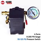 Air Compressor Pressure Control Switch Adjustable 95-125 PSI w/ 0-200 PSI Gauge