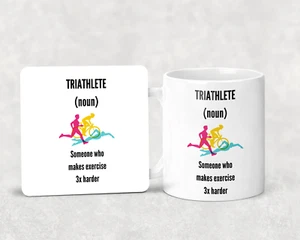 Triathlete, Makes Exercise 3 Times Harder - Funny Mug and Coaster - Novelty Set - Picture 1 of 2