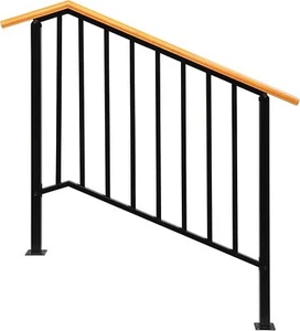 Handrails for Outdoor 4 Steps,Wrought Iron Solid Wood Hand Railing Concrete Step - Picture 1 of 7