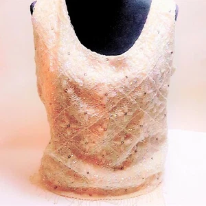 1960s Designer Vintage ZADO OF CALIFORNIA Beaded Sequin Top Fringe Iridescent M - Picture 1 of 11