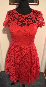 NWT Ted Baker ‘Caree’ Red Sheer Floral Lace Overlay Dress Size TB 4/UK 14 £249 - Picture 1 of 7