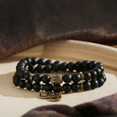 8MM Natural Matte Onyx Beads Double Winding Charm Buddha Beads Bracelets Gift - Image 1 of 4