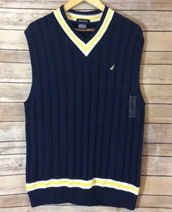 Nautica Boy's NEW Navy Blue Yellow White Cotton Sweater Vest, Size 20. - Picture 1 of 4